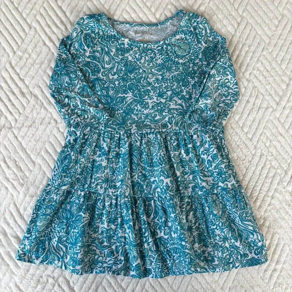 Lilly Pulitzer Girls Size 4 Took Me By Sunrise Blue Floral Tiered Dress